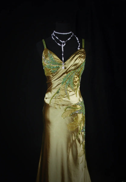 Chic Mermaid Spaghetti Straps Green Satin With Beads Sequins Long Formal Fancy Prom Dresses Dinner Night Outfits Party Gowns For Teens AB2186