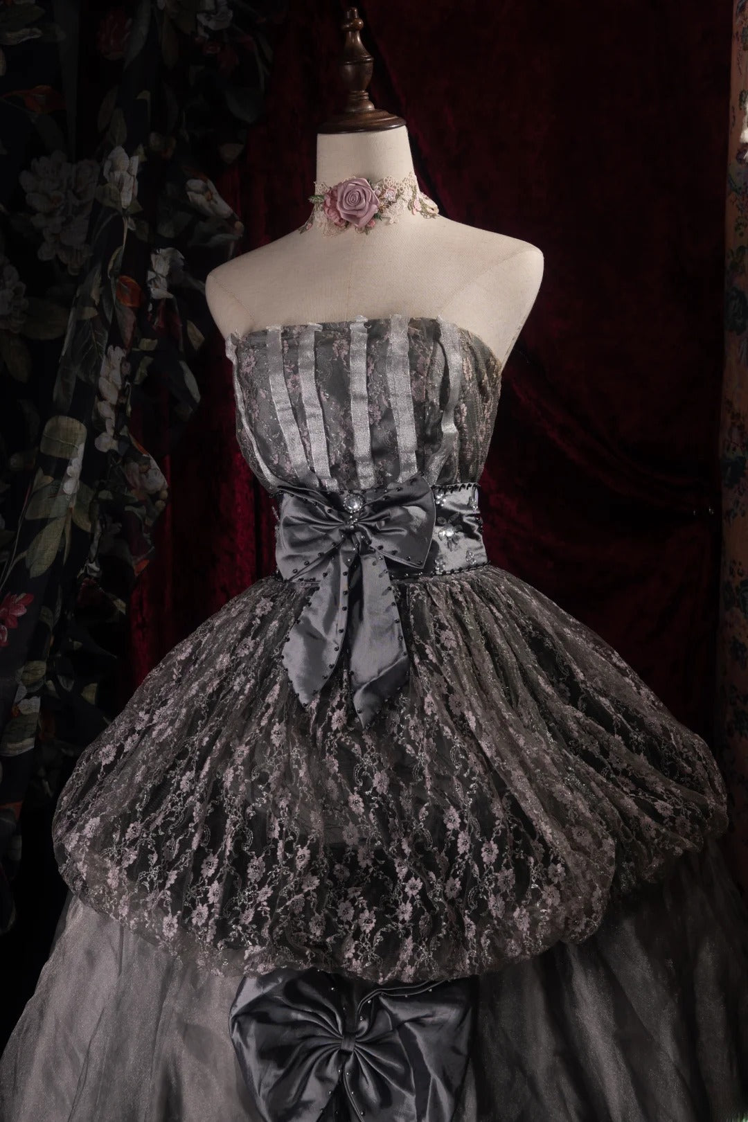 Dreamy Princess Ball Gown Formal Events Strapless Grey With Tiered Lace Quince Dress Quinceanera Dresses Birthday Outfits RB8381