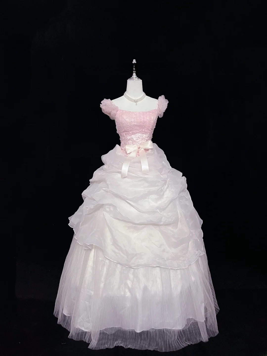 Pretty Ball Gown Square Neck Pink With Tiered Layers Long Prom Dress Tulle Sweet 16 Sweet Sixteen Outfits Vestido de 15 RB7588