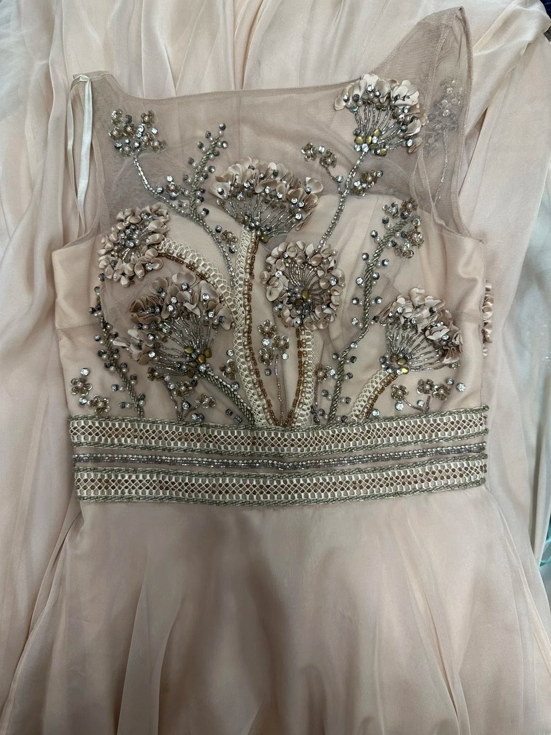 Vintage 70s Prom Dresses A line Jewel Neck Champagne Chiffon With Crystals Long Party Gown Formal Outfits RB5992