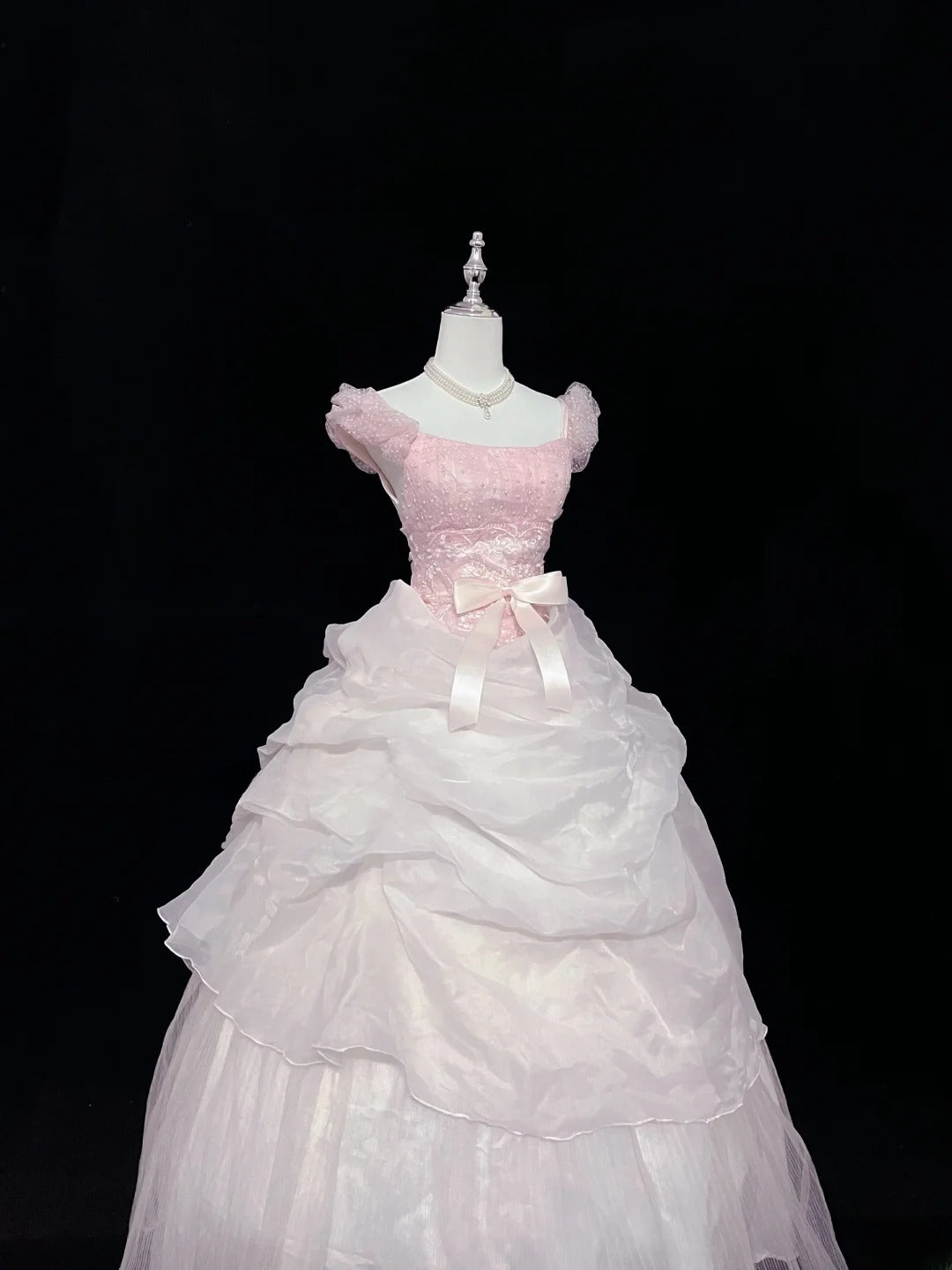 Pretty Ball Gown Square Neck Pink With Tiered Layers Long Prom Dress Tulle Sweet 16 Sweet Sixteen Outfits Vestido de 15 RB7588
