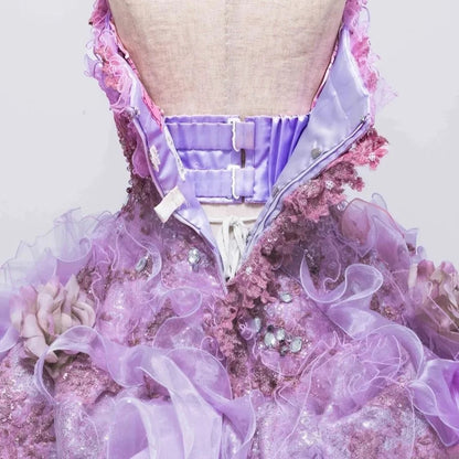 Gothic Sweetheart Sweet 16 Ball Gown,Lilac 3D Flowers Layered Tulle Long Sweet Sixteen Formal Dress RB9972