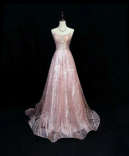 Vintage 70s Prom Dresses A line Spaghetti Strap Pink Sequin Long Party Gown Formal Outfits RB5993