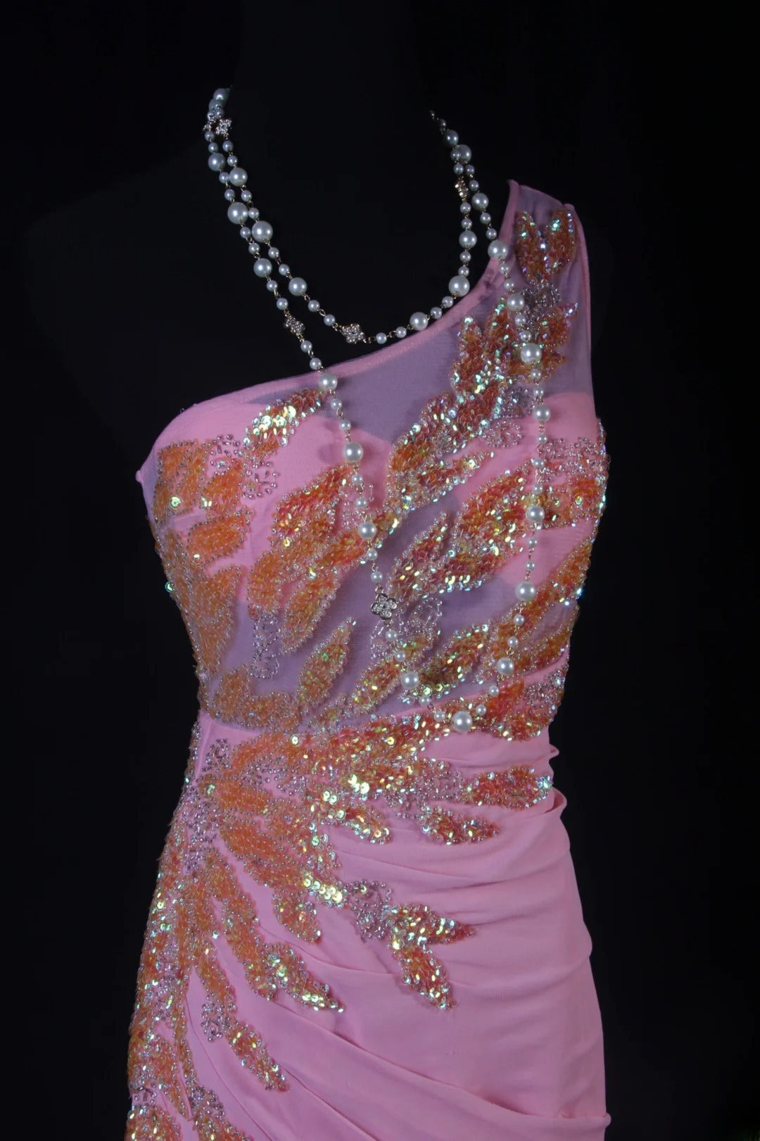 Modest Mermaid One Shoulder Pink Chiffon Prom Dress Long Party Gowns Evening Dresses AS188