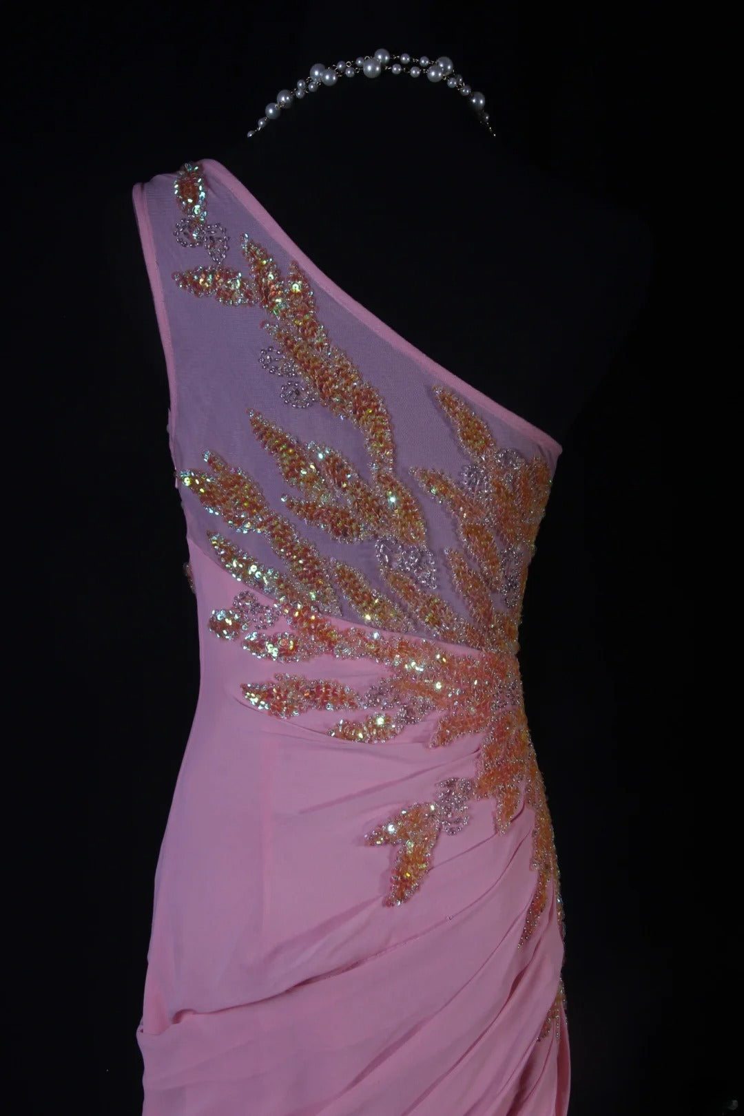 Modest Mermaid One Shoulder Pink Chiffon Prom Dress Long Party Gowns Evening Dresses AS188