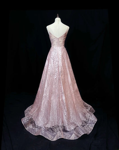 Vintage 70s Prom Dresses A line Spaghetti Strap Pink Sequin Long Party Gown Formal Outfits RB5993