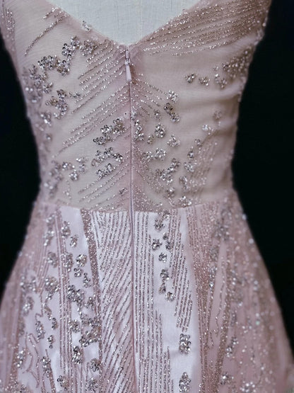 Vintage 70s Prom Dresses A line Spaghetti Strap Pink Sequin Long Party Gown Formal Outfits RB5993