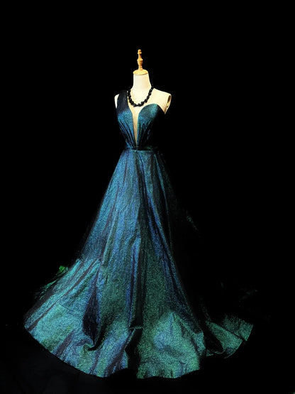 Vintage 80s Prom Dresses A line One Shoulder Green Sequin Long Party Gown Formal Outfits RB5994