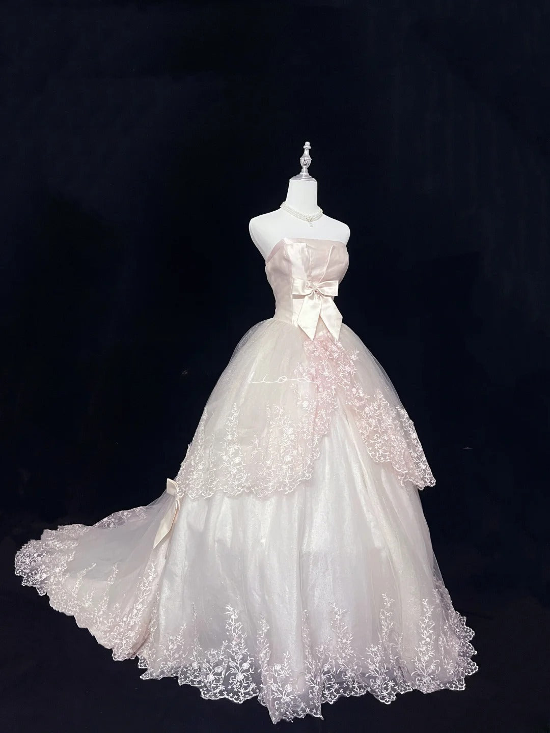 Pretty Ball Gown Strapless Light Blush Pink With Lace Appliqued Long Prom Dress Tulle Sweet 16 Sweet Sixteen Outfits Vestido de 15 RB7589