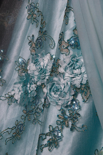 Modest Mermaid One Shoulder Blue Chiffon Prom Dress With Beaded Long Party Gowns Evening Dresses AS190
