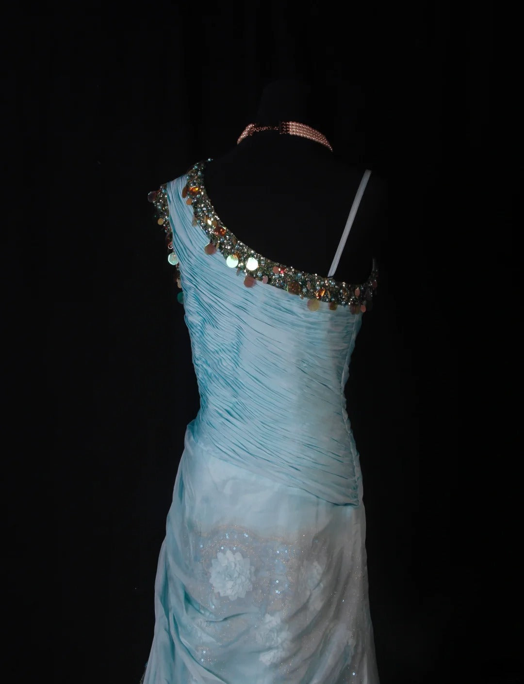 Modest Mermaid One Shoulder Blue Chiffon Prom Dress With Beaded Long Party Gowns Evening Dresses AS190