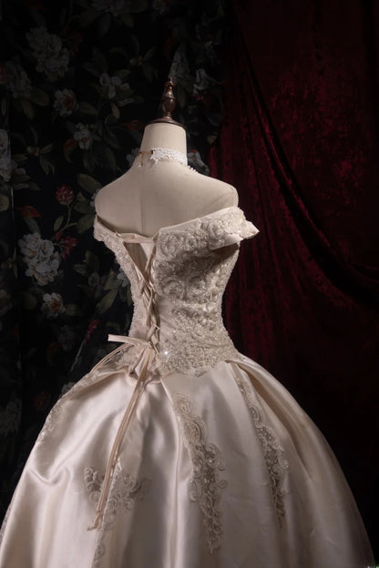 Vintage Ball Gown Off The Shoulder Satin White 2000s With Sleeves Long Autumn Winter Bridal Dress Wedding Dresses RB8385