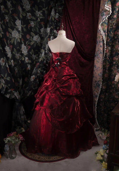 Dreamy Princess Ball Gown Formal Events Strapless Burgundy With Flowers Quince Dress Quinceanera Dresses Birthday Outfits RB8386