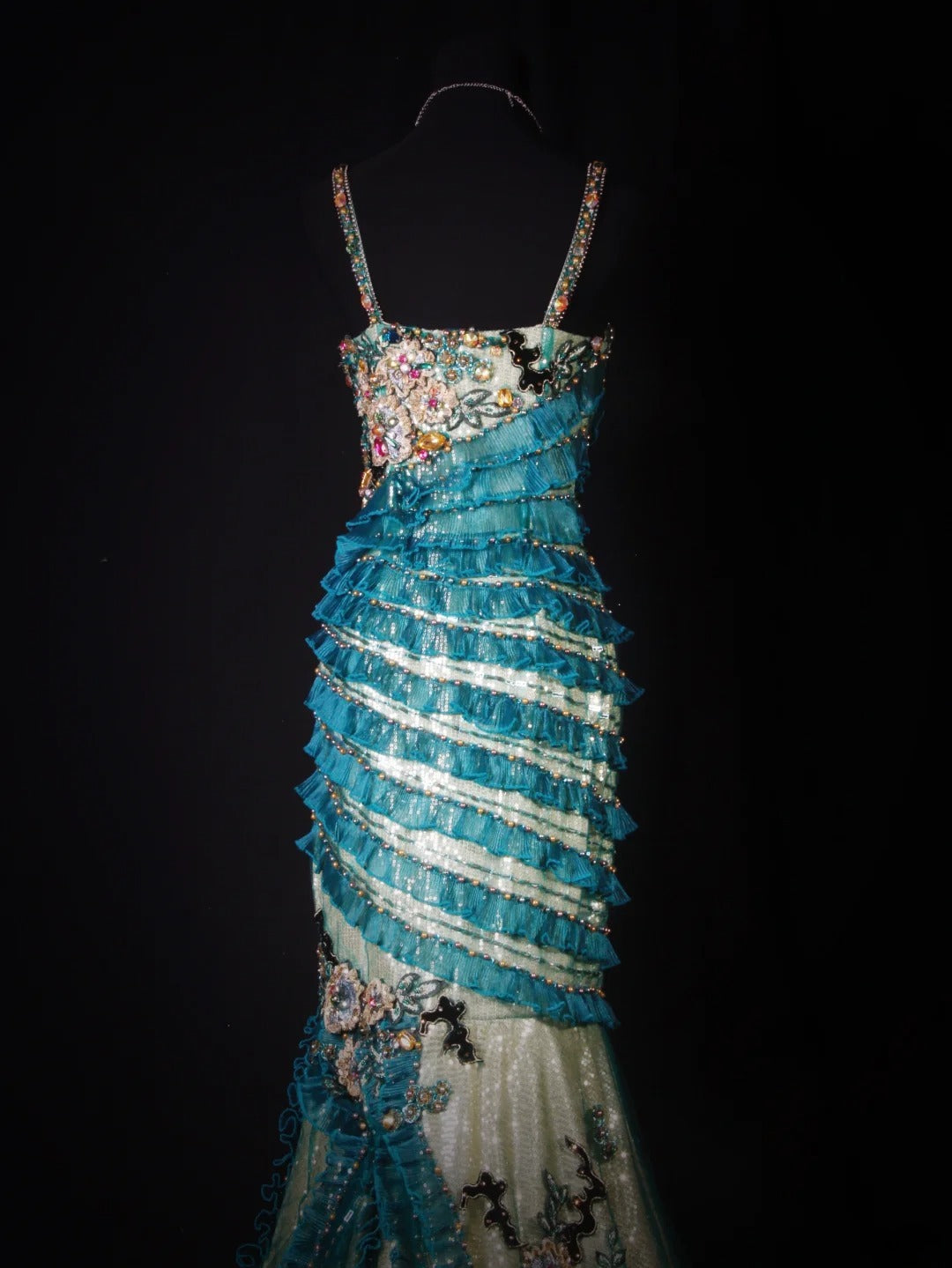 Vintage 60s Mermaid Spaghetti Straps Blue Tulle With Beads Long Formal Fancy Prom Dresses Night Outfits Party Gowns AS192
