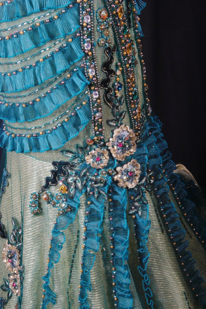 Vintage 60s Mermaid Spaghetti Straps Blue Tulle With Beads Long Formal Fancy Prom Dresses Night Outfits Party Gowns AS192