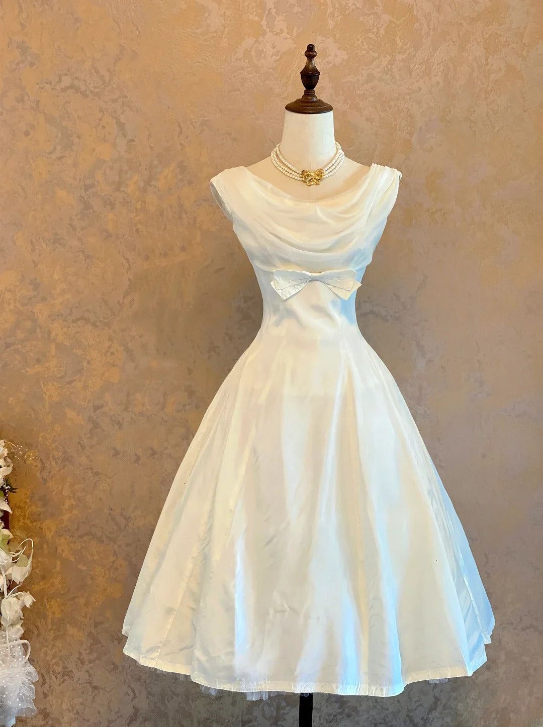 Cute Ball Gown Cowl Neck White Satin Mid Length Party Dresses Homecoming Cocktail Gown RB9123