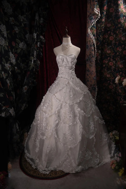 Beautiful Ball Gown Sweetheart Tulle Satin White 2000s Long Autumn Winter Bridal Dress Wedding Dresses RB8387