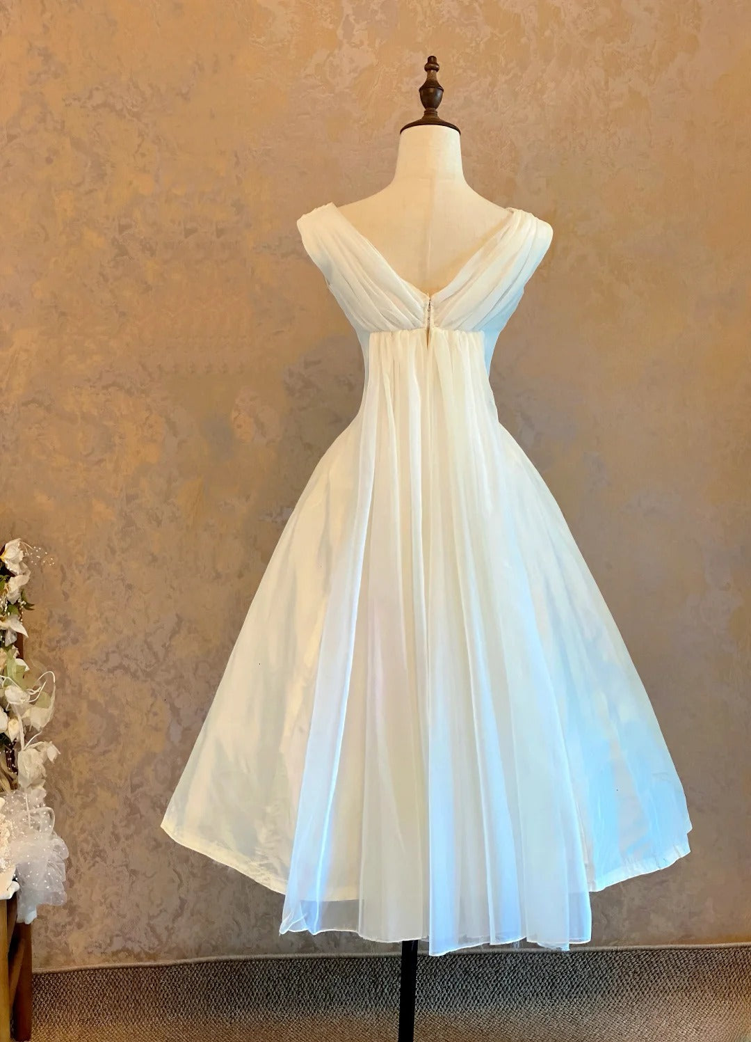 Cute Ball Gown Cowl Neck White Satin Mid Length Party Dresses Homecoming Cocktail Gown RB9123