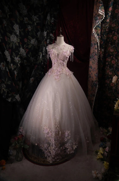 Dreamy Princess Ball Gown Formal Events Scoop Appliques With Flowers Quince Dress Quinceanera Dresses Birthday Outfits RB8388