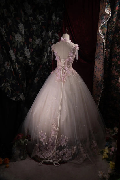 Dreamy Princess Ball Gown Formal Events Scoop Appliques With Flowers Quince Dress Quinceanera Dresses Birthday Outfits RB8388