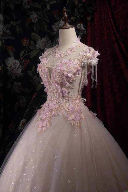 Dreamy Princess Ball Gown Formal Events Scoop Appliques With Flowers Quince Dress Quinceanera Dresses Birthday Outfits RB8388