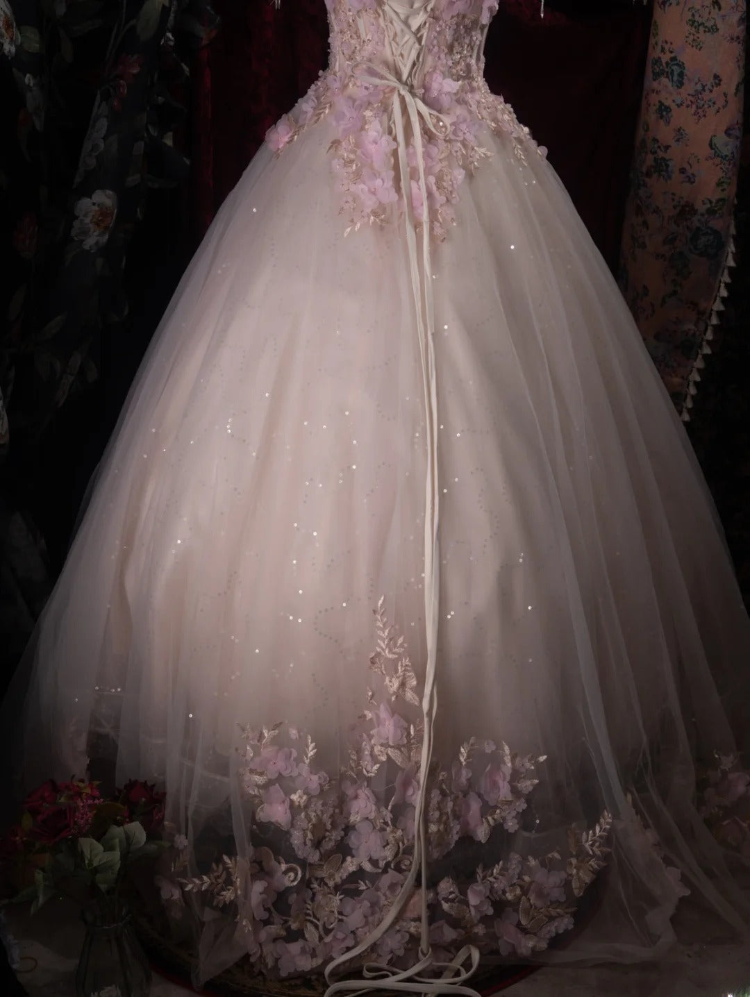 Dreamy Princess Ball Gown Formal Events Scoop Appliques With Flowers Quince Dress Quinceanera Dresses Birthday Outfits RB8388