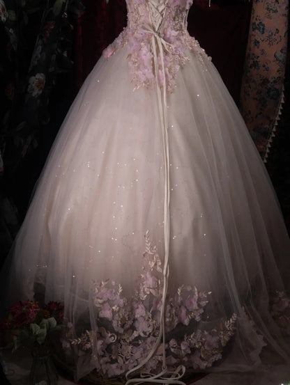 Dreamy Princess Ball Gown Formal Events Scoop Appliques With Flowers Quince Dress Quinceanera Dresses Birthday Outfits RB8388