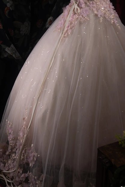 Dreamy Princess Ball Gown Formal Events Scoop Appliques With Flowers Quince Dress Quinceanera Dresses Birthday Outfits RB8388