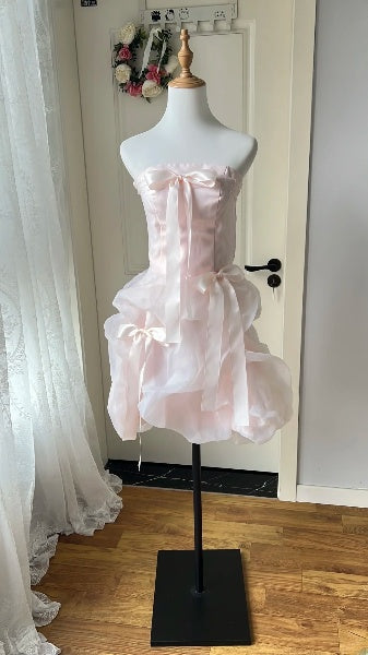 Pink Hoco Dress Ball Gown Strapless Short Homecoming 17th Birthday Party Dress RC0555