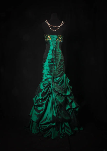 Vintage Prom Dresses 1950s Satin Dark Green Long Party Gowns Evening Dresses AS195