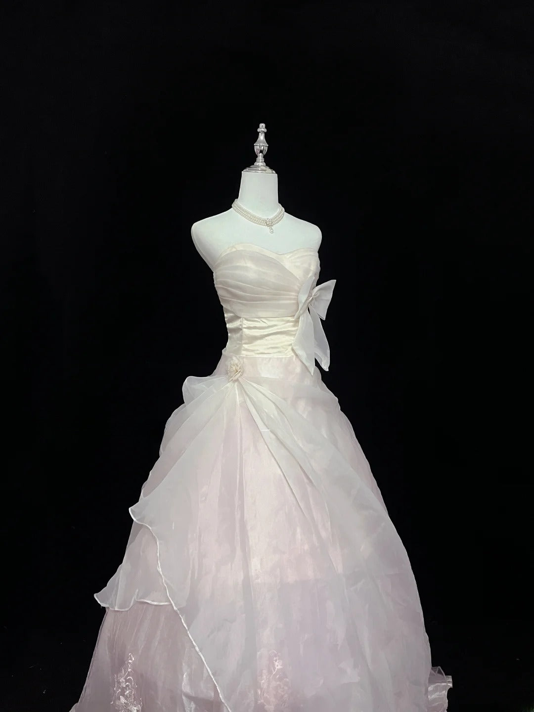 Pretty Ball Gowns Sweetheart Light Pink Organza With Bow Long Prom Dress Puffy Sweet 16 Sweet Sixteen Outfits Vestido de 15 RB7595