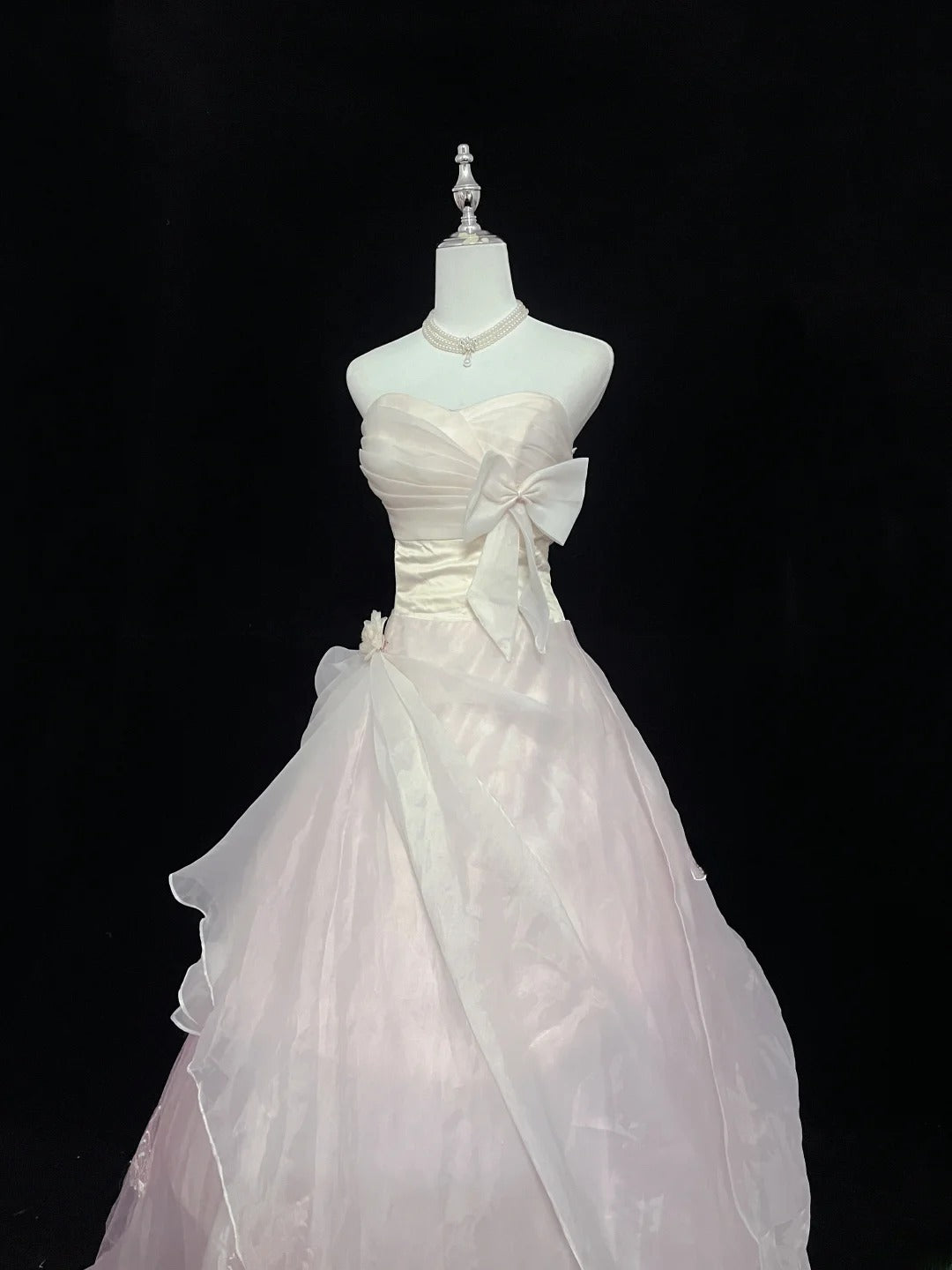 Pretty Ball Gowns Sweetheart Light Pink Organza With Bow Long Prom Dress Puffy Sweet 16 Sweet Sixteen Outfits Vestido de 15 RB7595