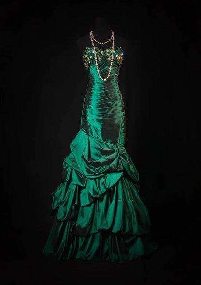 Vintage Prom Dresses 1950s Satin Dark Green Long Party Gowns Evening Dresses AS195