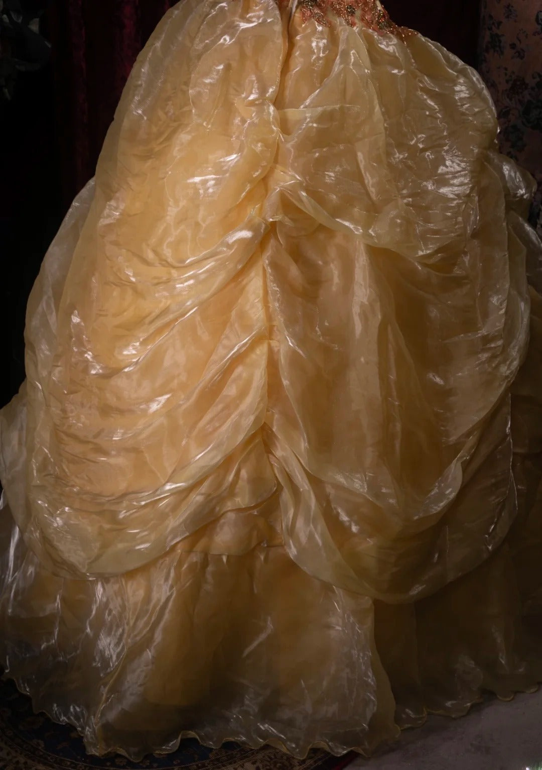 Dreamy Princess Ball Gown Formal Events Sweetheart Gold Organza With Flowers Quince Dress Quinceanera Dresses Birthday Outfits RB8469