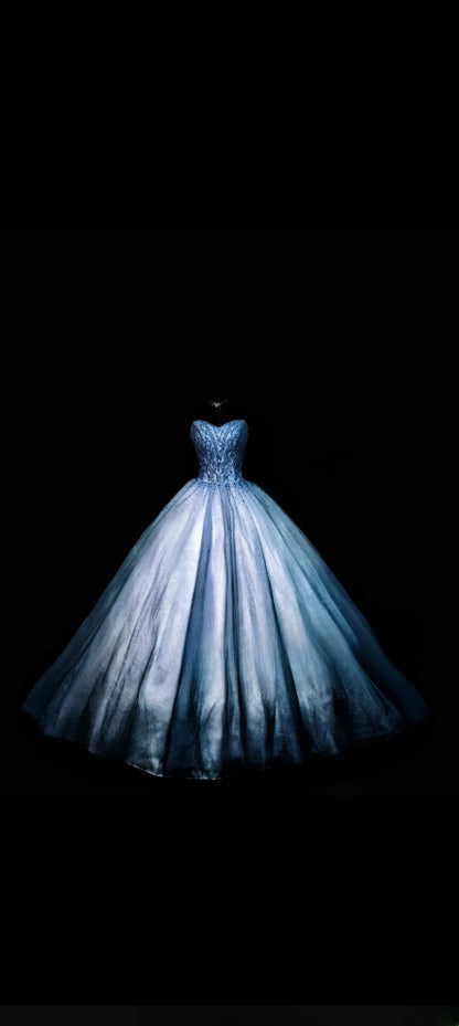 Charming Ball Gown Sweetheart Tulle Blue Long Quinceanera Dresses For Sweet 15 15 Anos Celebration Birthday Formal Gown RB8848