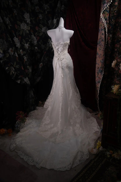 Stunning Mermaid Sweethert 2000s White Lace With Appliqued Long Autumn Winter Bridal Dress Wedding Dresses RB8470