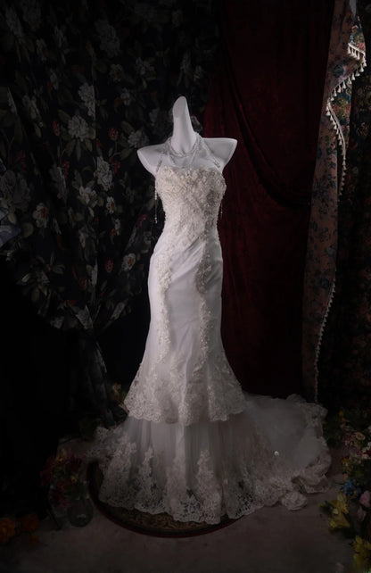 Stunning Mermaid Sweethert 2000s White Lace With Appliqued Long Autumn Winter Bridal Dress Wedding Dresses RB8470