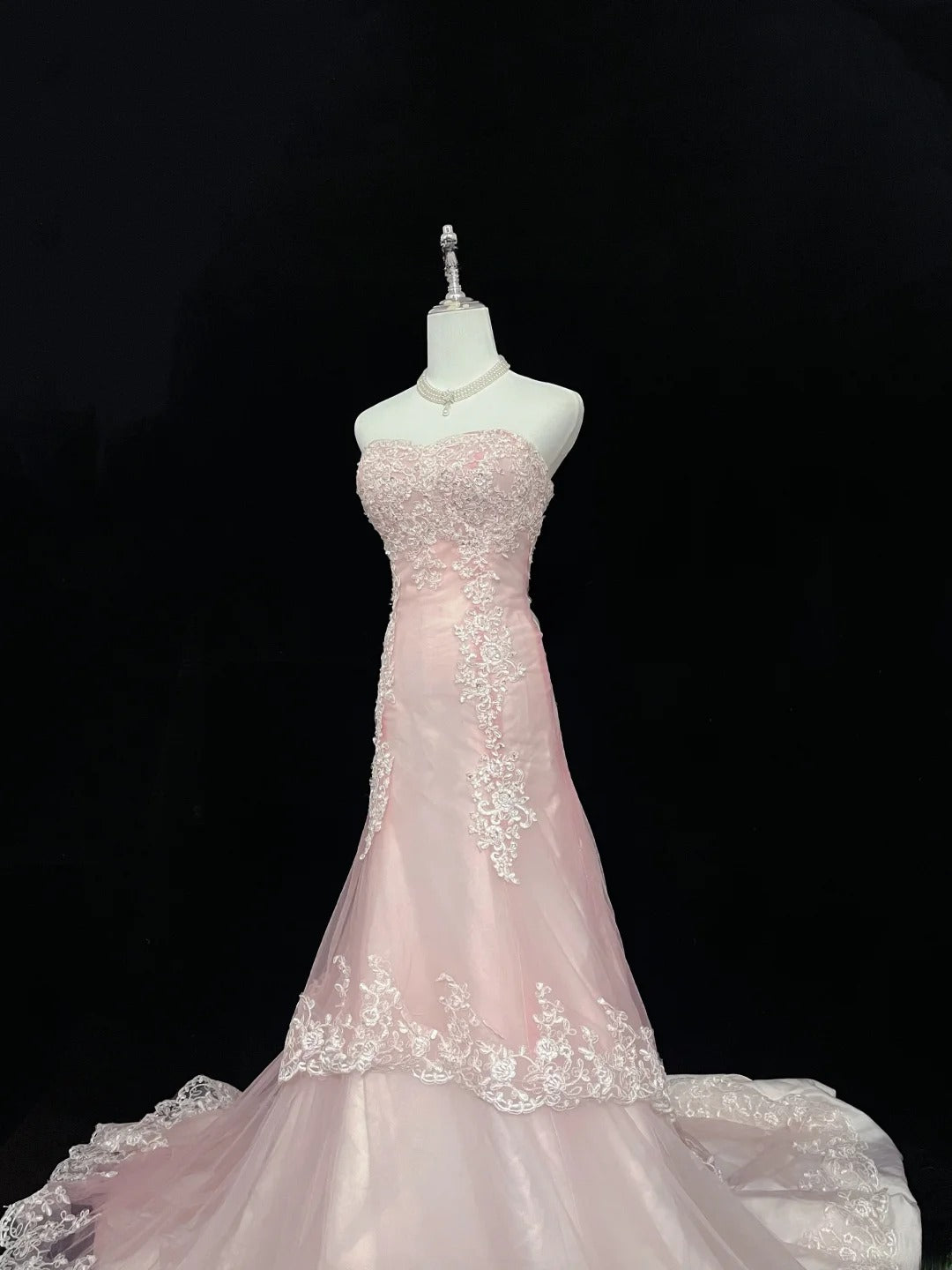 Beautiful Mermaid Sweetheart Pink Tulle With Appliqued Lace Prom Dress Formal Outfits Party Dresses RB7596