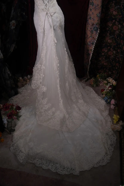 Stunning Mermaid Sweethert 2000s White Lace With Appliqued Long Autumn Winter Bridal Dress Wedding Dresses RB8470