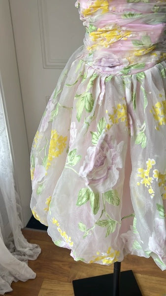 Pink Hoco Dress Ball Gown Strapless Short Floral Homecoming 17th Birthday Party Dress RC0557