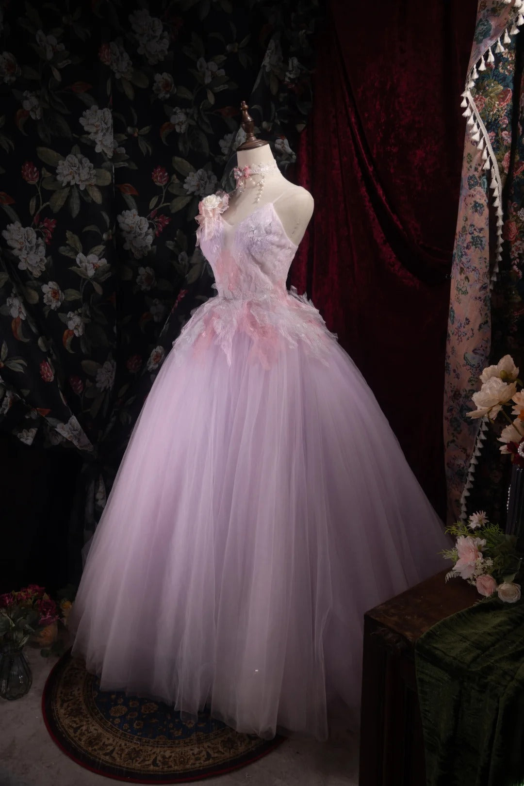 Dreamy Princess Ball Gown Formal Events Spaghetti Straps Pink With Lace Quince Dress Quinceanera Dresses Birthday Outfits RB8471