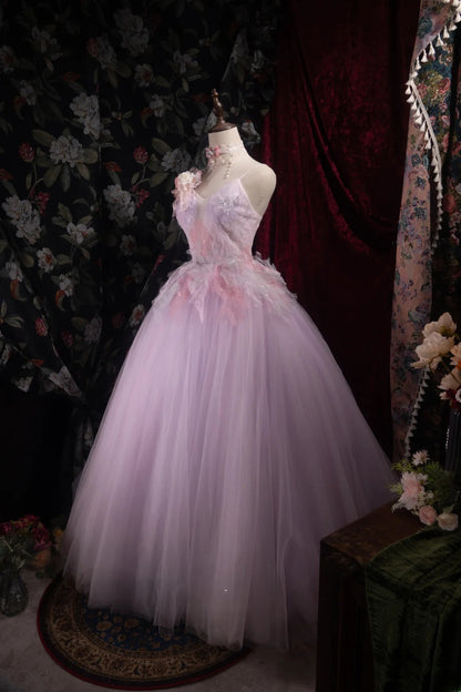 Dreamy Princess Ball Gown Formal Events Spaghetti Straps Pink With Lace Quince Dress Quinceanera Dresses Birthday Outfits RB8471