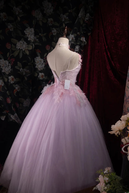 Dreamy Princess Ball Gown Formal Events Spaghetti Straps Pink With Lace Quince Dress Quinceanera Dresses Birthday Outfits RB8471