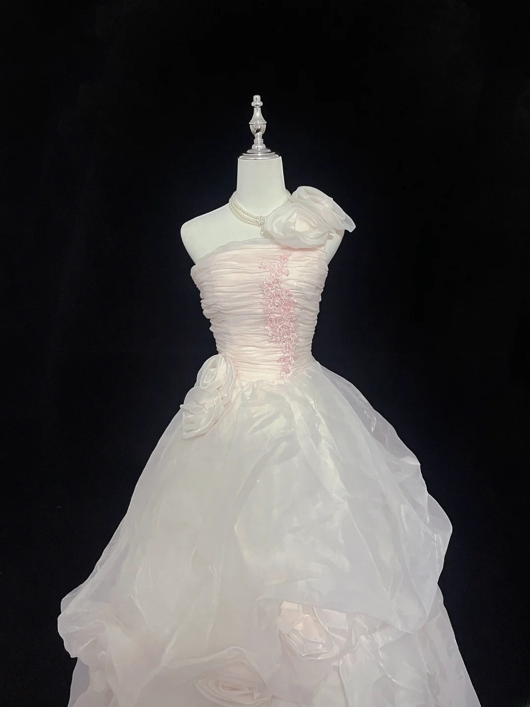 Pretty Ball Gowns One Shoulder Light Pink With Flowers Long Prom Dress Puffy Sweet 16 Sweet Sixteen Outfits Vestido de 15 RB7598