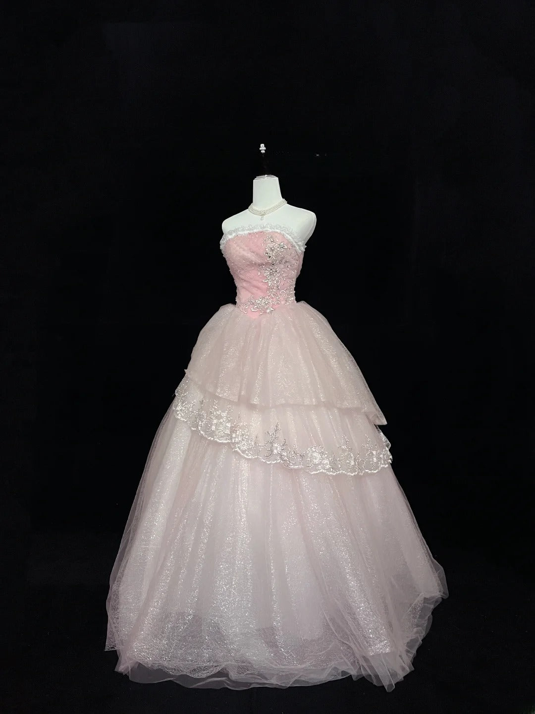 Pretty Ball Gowns Strapless Pink With Appliques Long Prom Dress Puffy Sweet 16 Sixteen Outfit Vestido de 15 RB7599