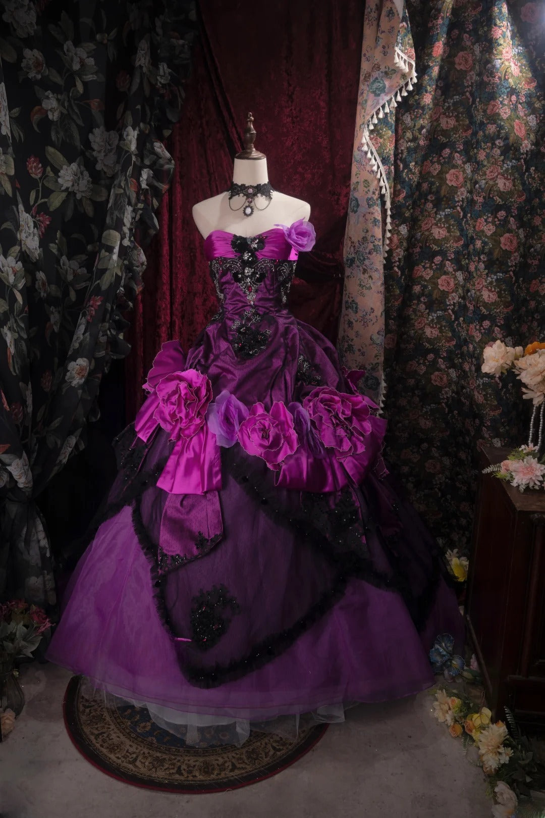 Dreamy Princess Ball Gown Formal Events Sweetheart Purple With Flowers Quince Dress Quinceanera Dresses Birthday Outfits RB8472
