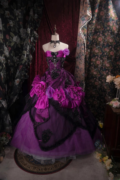 Dreamy Princess Ball Gown Formal Events Sweetheart Purple With Flowers Quince Dress Quinceanera Dresses Birthday Outfits RB8472