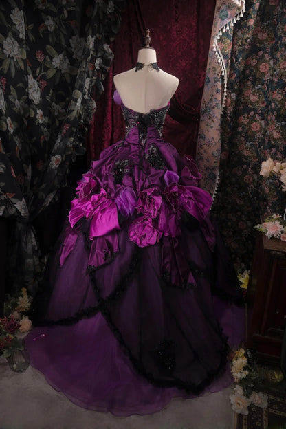 Dreamy Princess Ball Gown Formal Events Sweetheart Purple With Flowers Quince Dress Quinceanera Dresses Birthday Outfits RB8472
