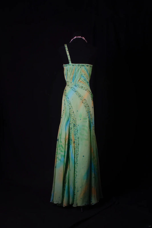 Vintage Prom Dresses 1950s Mermaid One Shoulder Chiffon Green Long Parties Gowns Evening Dresses AS199