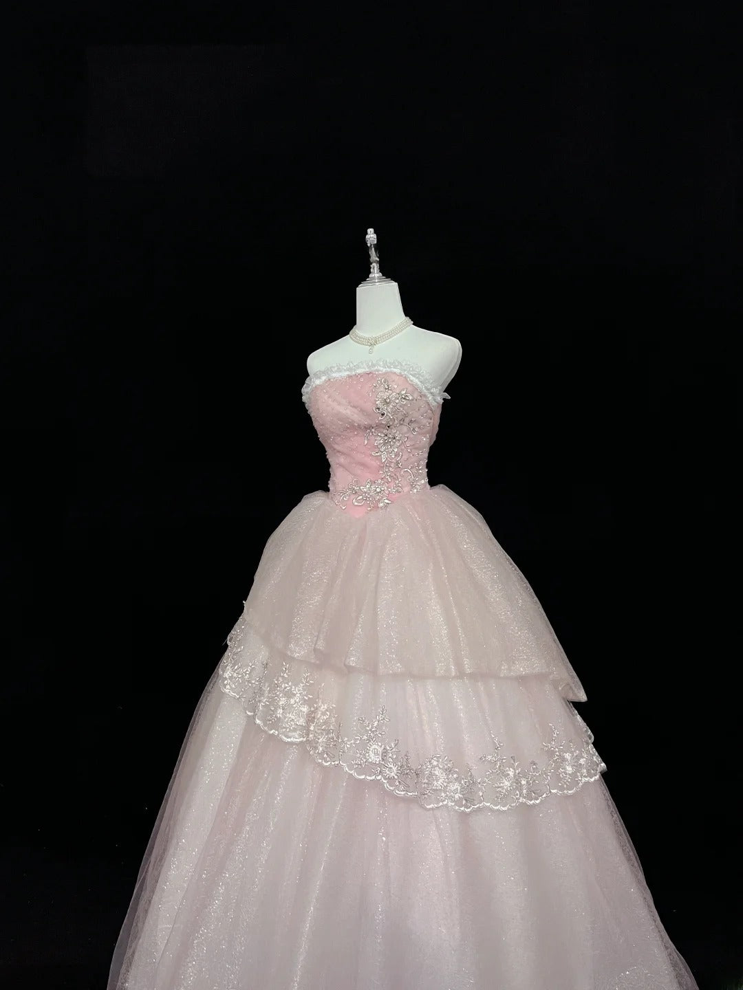 Pretty Ball Gowns Strapless Pink With Appliques Long Prom Dress Puffy Sweet 16 Sixteen Outfit Vestido de 15 RB7599